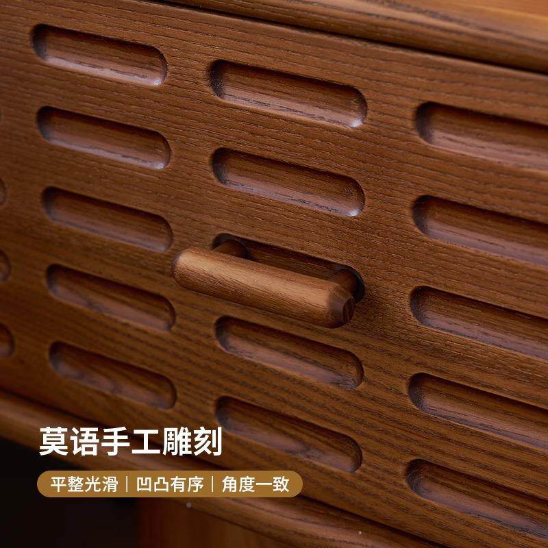 克拉柜收纳中古复古美拉德设床计感白YSL23-07蜡木头实木边边柜床