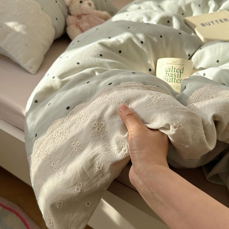 丝225新款A类法式小清新皱皱纱花床边蕾水洗QIT棉上0四件套床笠宿