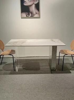 式极简克意力不锈水波纹悬浮岩板餐桌小亚户MNL型岩板钢餐桌椅组