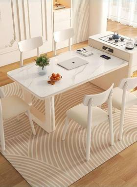 岩HVS岛台水餐桌一小户型奶油风可伸缩体板餐桌多功能吧台烧轻奢