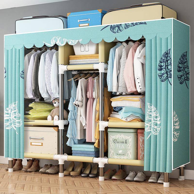 易为简布衣柜家用室布衣柜钢管加粗加卧UUF固衣橱收架子全钢纳出