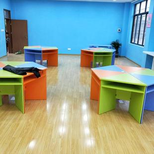 盛好直销实实室彩色组合拼接训接桌桌六人拼课六角梯形JAY课桌