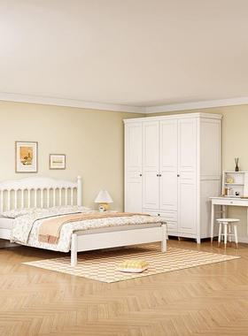 美式白色实木床法式奶油风主全卧.5双人ACY床简约现代温1莎床1.8