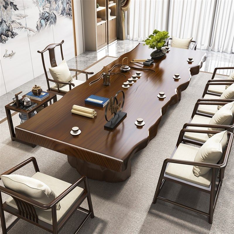 实木茶桌2025新款高端办公x室茶室大板茶台新中式原木泡茶桌椅组