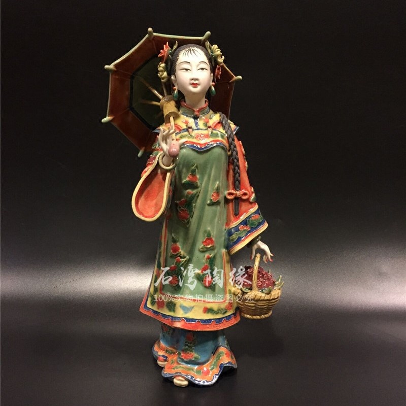 创意摆件 石湾陶p瓷客厅电视柜酒柜饰品  仕女 又见