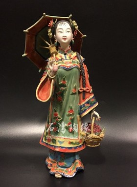 创意摆件 石湾陶p瓷客厅电视柜酒柜饰品  仕女 又见