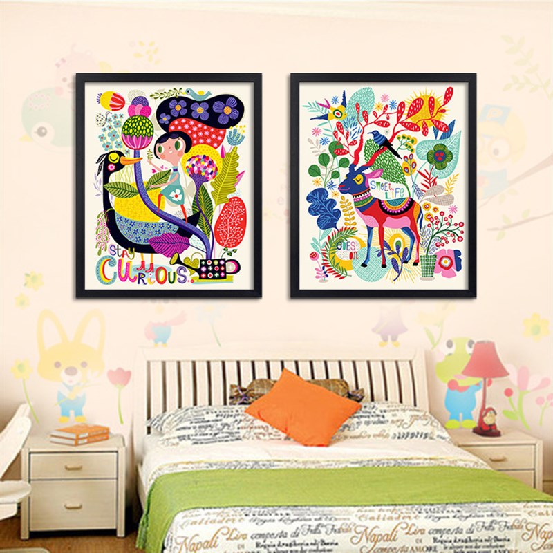 多彩缤纷草泥g马客厅挂画儿童房装饰画餐厅咖啡店酒吧个性壁画墙