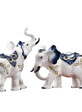 青花瓷陶瓷象家居饰品摆件家居工艺品装饰品客厅摆U件家居陶瓷摆