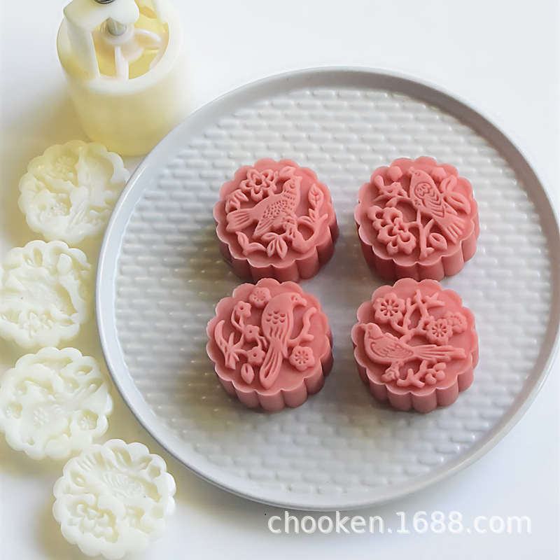 喜上眉梢月饼模具k50克手压式立体广式冰皮月饼绿豆糕点制作压模
