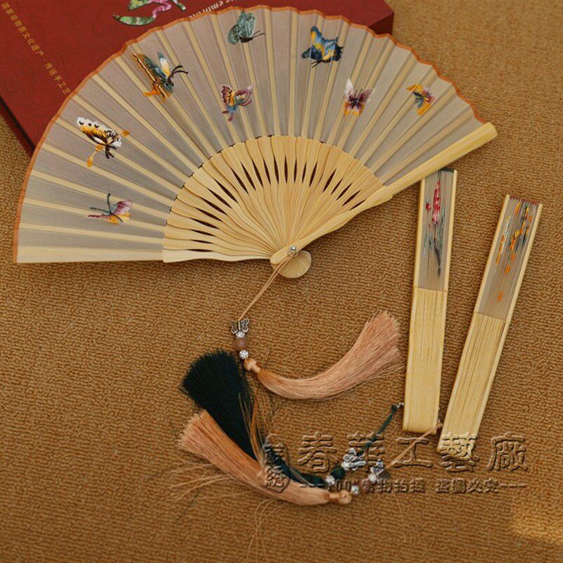 古风苏州刺绣折扇中国风汉服旗袍舞蹈跳舞马面裙配饰玉竹折叠扇子