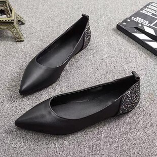 2025新款小码313233单鞋尖头平底拼色金粉料女鞋浅口时尚百搭大码