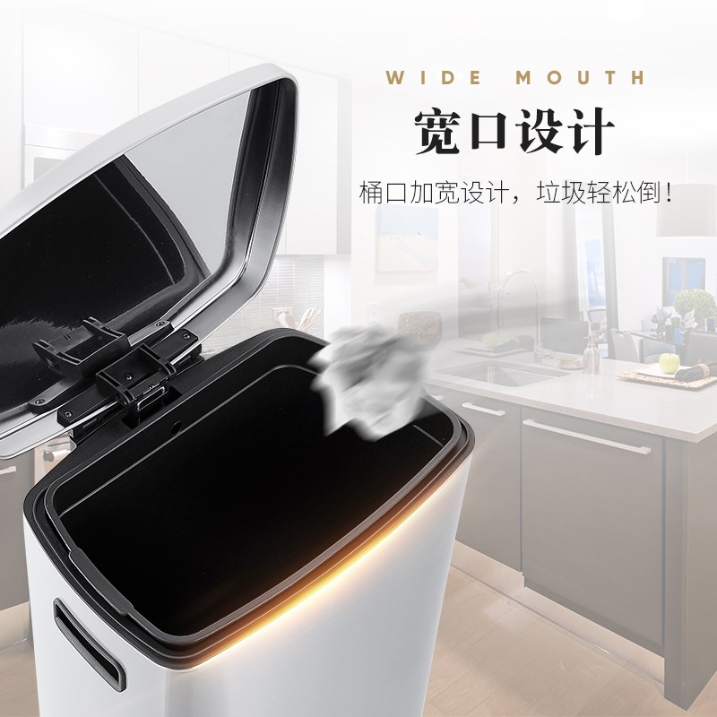 欧式不锈钢家用大桶高档客厅厨房垃圾桶大容量垃圾箱U静音缓降50