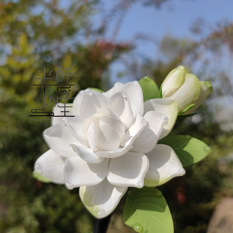 热缩栀子花发簪半醉半浮生手作簪子发饰 热缩发簪 汉服配饰