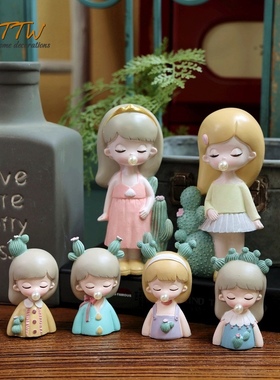 树脂仙人a掌女孩吹泡泡 艺术童话摆件礼物