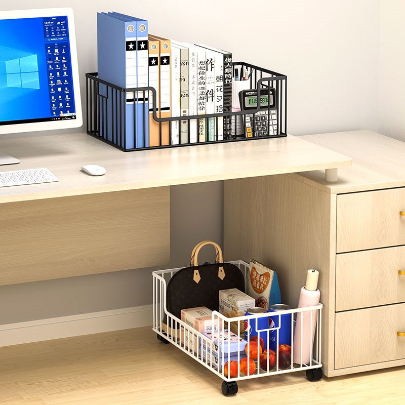 桌下书架办公室书桌旁小推车置物架桌面收纳O可移动带轮落地收纳