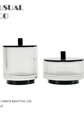 简约欧式轻奢圆形线条q水晶玻璃装饰罐收纳盒摆件样板房饰品