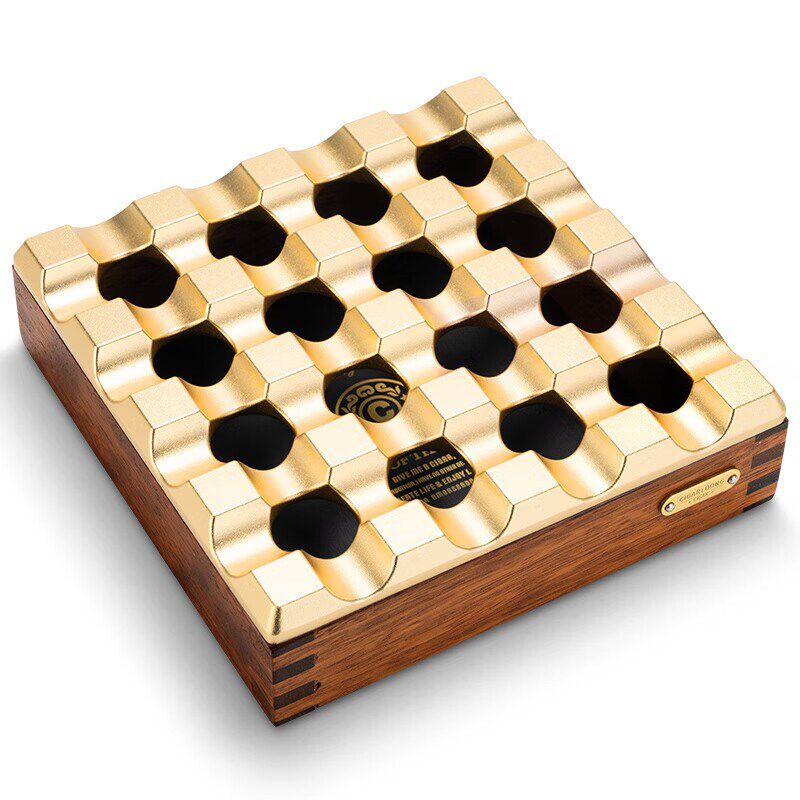 茄龙雪茄烟灰缸大口径烟槽防滑金属实木雪茄烟灰缸CL-2020 金色