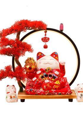 招财猫灯圈大号摆件电动摇手收银台家居店铺开业创意陶瓷装饰礼品