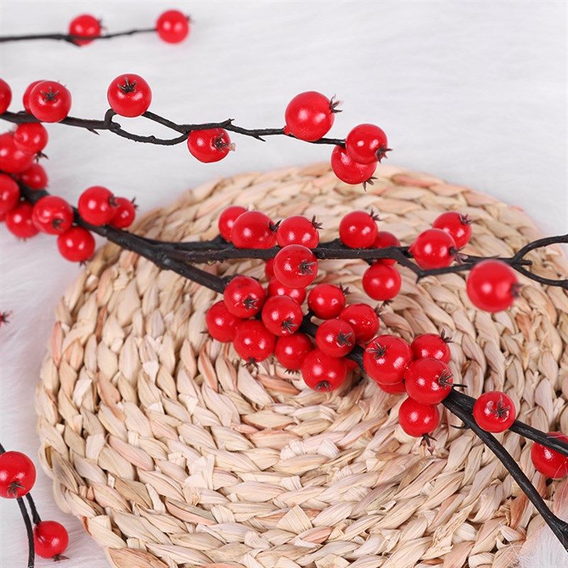 沙棘果仿真浆果枝 泡沫果乡村假果子 装饰摆件田园现代仿真冬青果