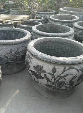 厂家供应鱼缸石头大缸多种尺寸庭院圆形缸养鱼花盘青石仿古石缸