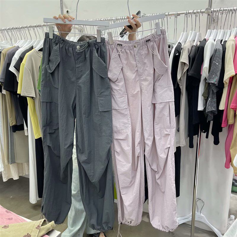 超大码300斤降落伞阔腿裤抽绳男款春夏薄款宽松情侣高Y街休闲长裤