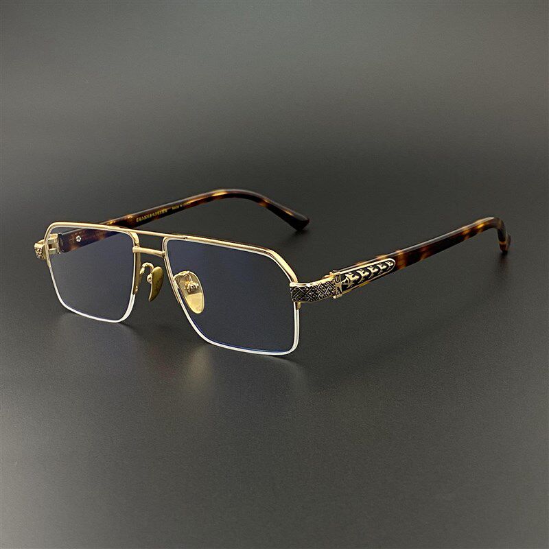 外贸小众眼镜框男女纯钛超轻半框方形商务复古可配度数近视眼镜架