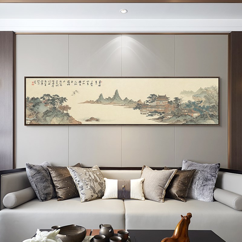 湖山春暖图新中式沙发背景墙装饰画客厅I茶厅书房挂画办公室壁画