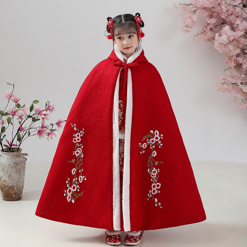 女童披风斗篷加厚汉服儿童超仙公主唐装拜年服2024年冬季新款加绒