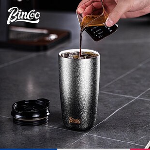 宾库冰花保温咖啡杯陶瓷涂层高望玻璃杯J便携式户外汽车水杯挂耳