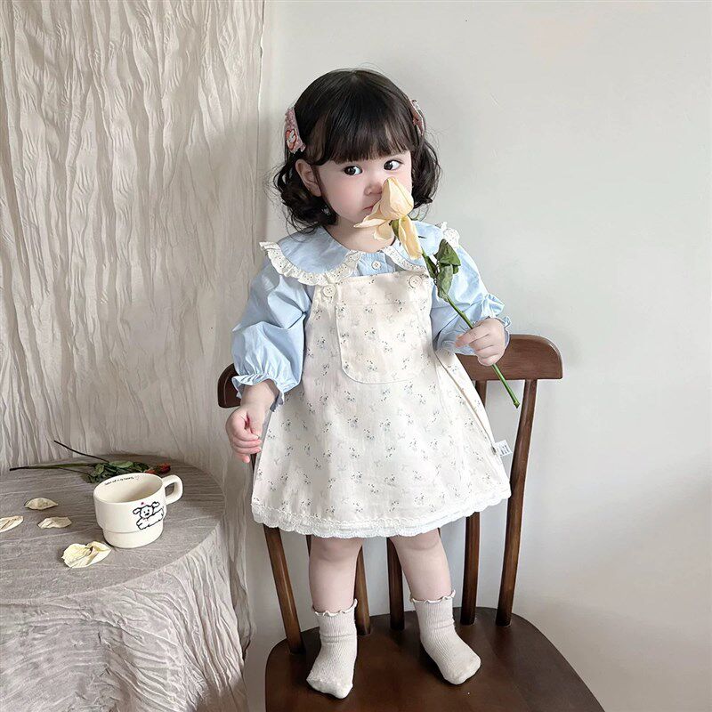 韩版婴儿衣服春装套装女宝宝2025洋气碎花背带裙打底衫森系两件套