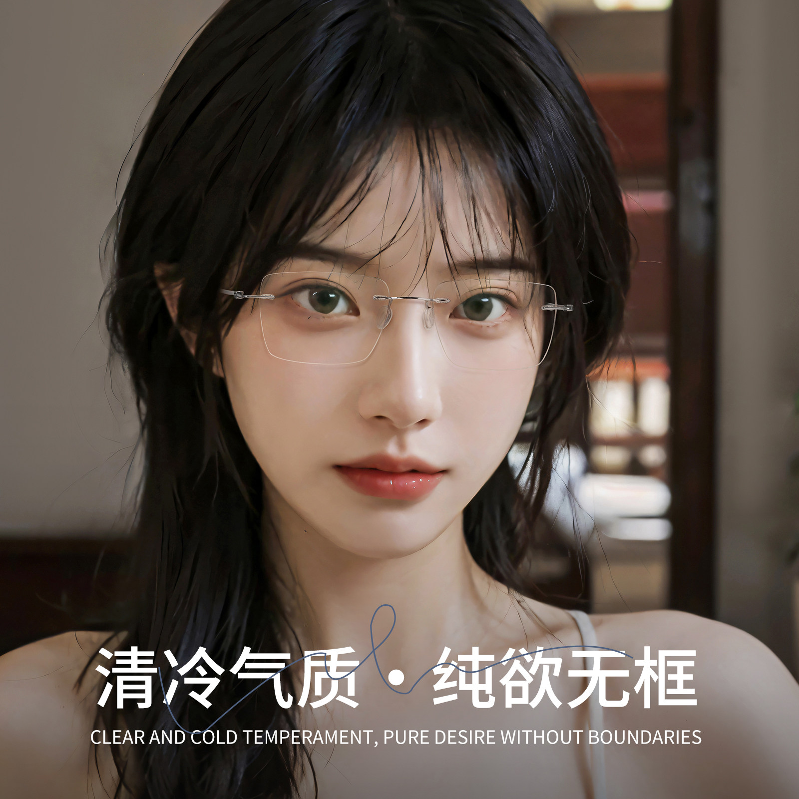 纯钛近视无框眼镜女潮男超轻方框可配度数防蓝光切边丹阳眼睛架