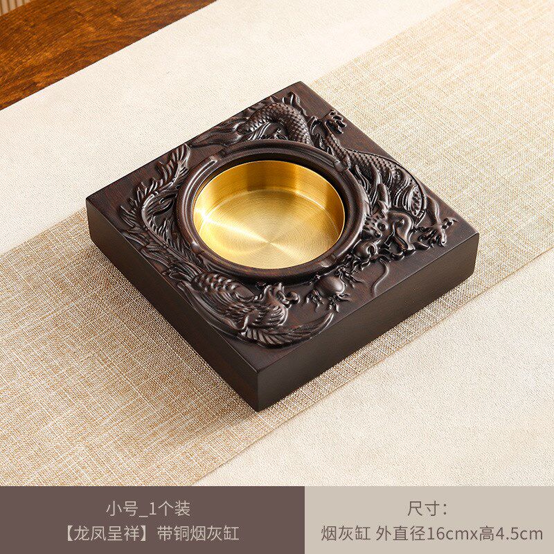 黑檀实木中式大号带盖木质欧式创意个性烟灰缸潮流客厅家用防飞灰