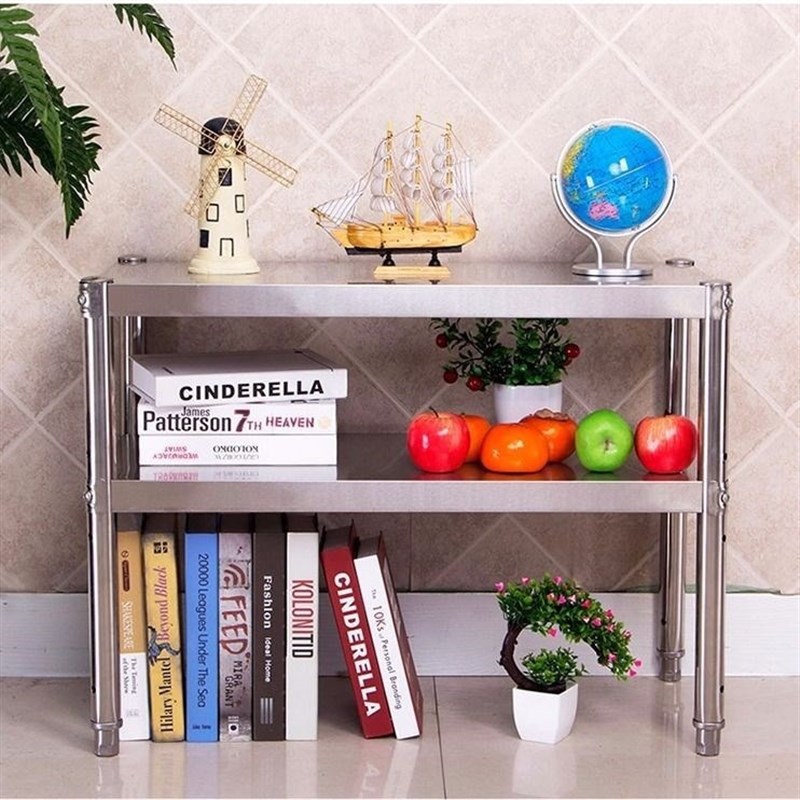 厨房简易两层不锈钢置物架多功能微波炉架烤箱架免打孔收纳架万百