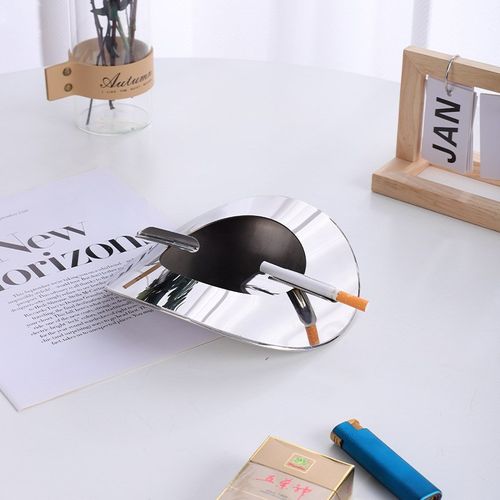 现代轻奢圆形不锈钢金属烟灰缸饰品办公室酒店艺术品桌面装饰送礼