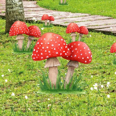YKLU227跨境红蘑菇亚克力户外庭院地插花园Yard Art园林装饰插牌