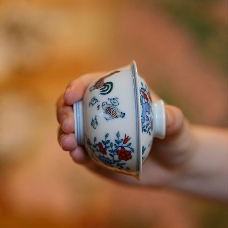 宛玉 斗彩鸡缸纹k茶器大套组 盖碗 品杯 水盂 壶承 功夫茶具一人
