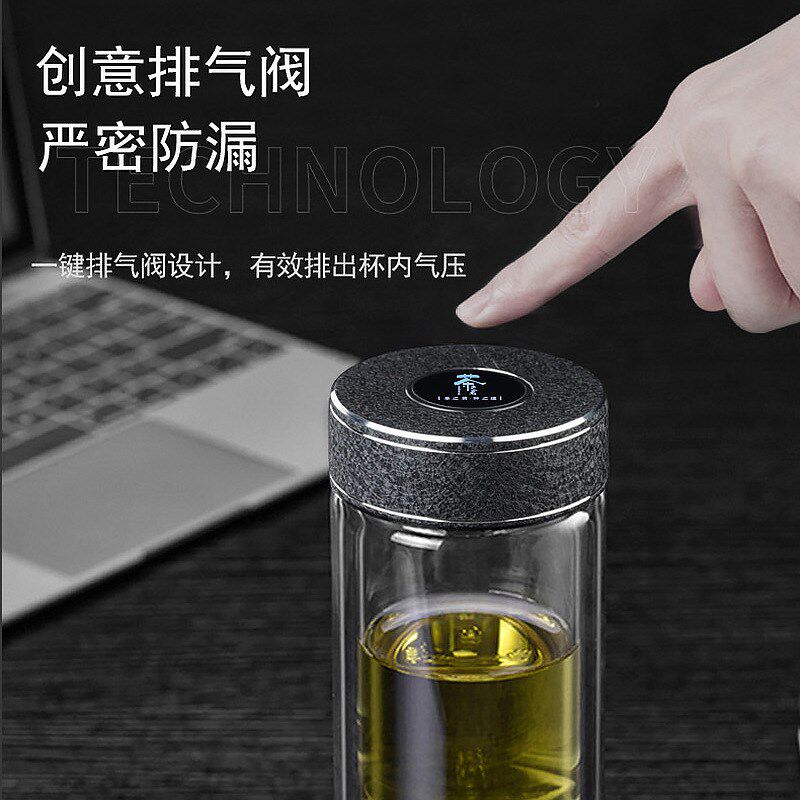 商务双层玻璃杯旋转开关泡茶师w加厚双头防烫茶杯印LOGO刻字水杯