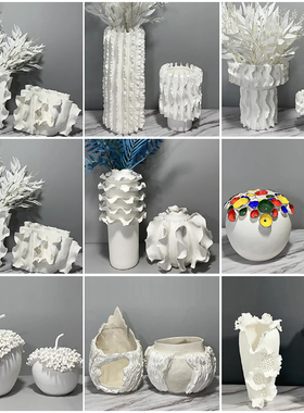 简约现代异型陶瓷花器摆件样板间售楼I处展示柜客厅几何抽象装饰