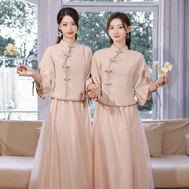 伴娘服中式女2024新款冬季婚礼服中国风旗袍大码显瘦姐妹团伴娘裙