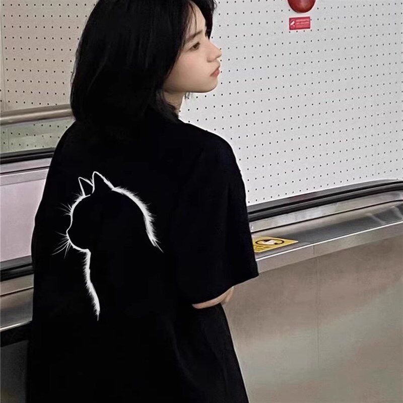 黑色纯棉短袖t恤女2025新款爆款夏季美式宽松正肩半袖设计感上衣