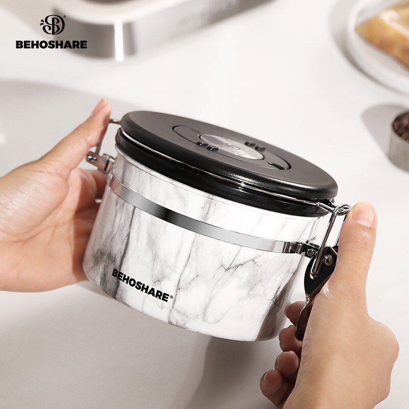 不锈钢咖啡豆保存罐带勺t单向排气咖啡粉储存密封器具真空收纳