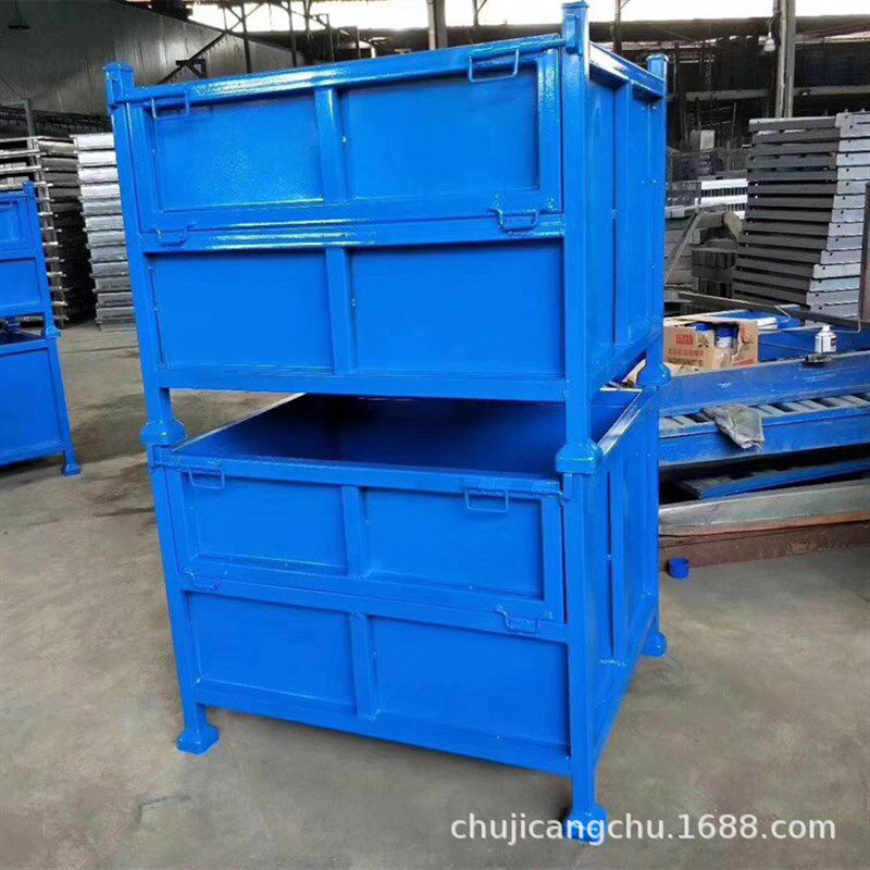 重型金属周e转箱 钢制仓储物料框 铁质零件堆垛箱折叠金属周转箱