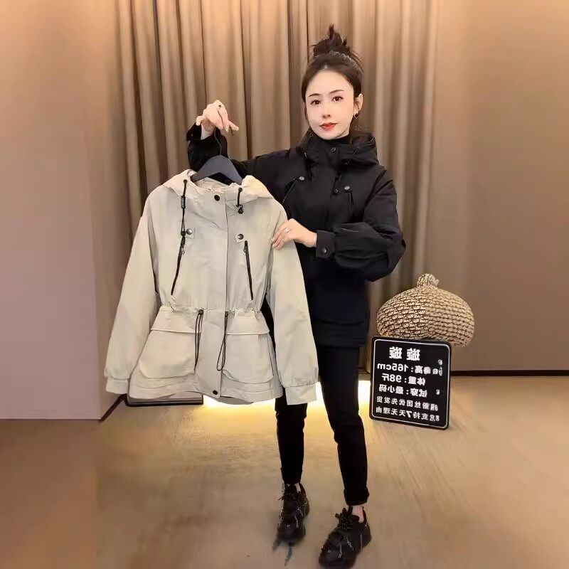 韩版休闲风衣2024新款秋季外套女短款修身显瘦连帽中长款冲锋衣