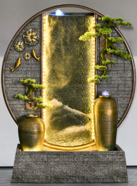 新中式客厅水幕墙花m园庭院流水屏风假山喷泉景观大型招财室内摆