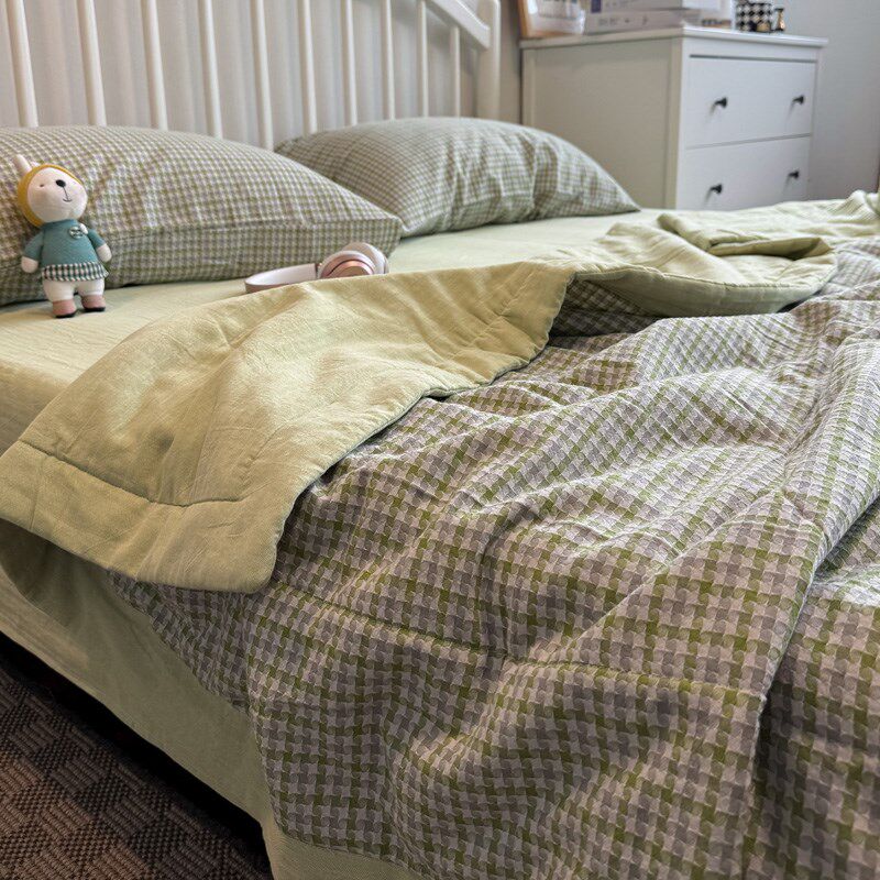 2025新款简约k色织提花夏凉被四件套薄被子单人宿舍全棉空调被
