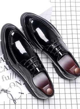 男士厚底皮鞋6cmm 漆皮亮面商务正装增高鞋尖头潮流黑色内增高男