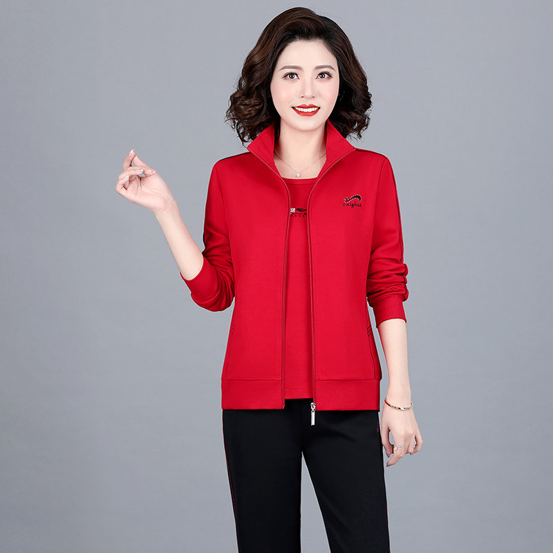 中老年运动服套装女春秋冬二件套中年洋气外套大码妈妈装休闲上衣
