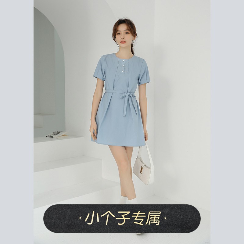 奈格薇儿小个子韩版夏季连衣裙女2025新款纯棉多巴胺绑带a字短裙