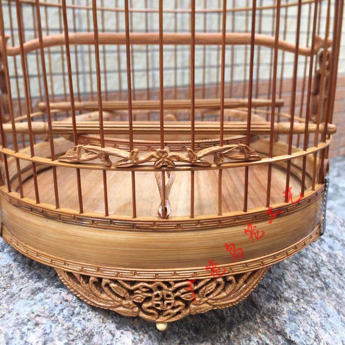 绣眼广笼a 五波脚 竹制 清远 金青 黑白 养笼 广式鸟雕花老竹笼子