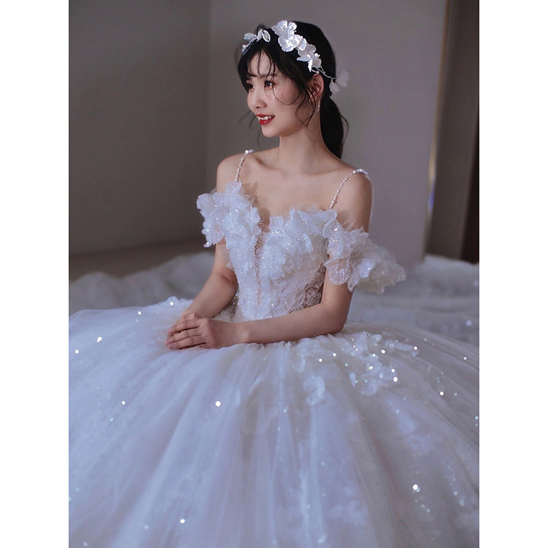 婚纱礼服2023新款新娘主纱大拖尾高级感出门纱森系梦幻法式小个子